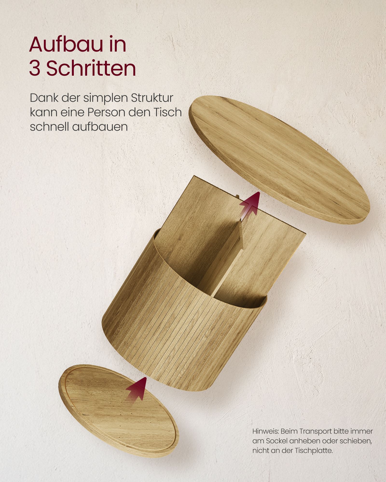 Round coffee table in tambour design, Ø 80 cm