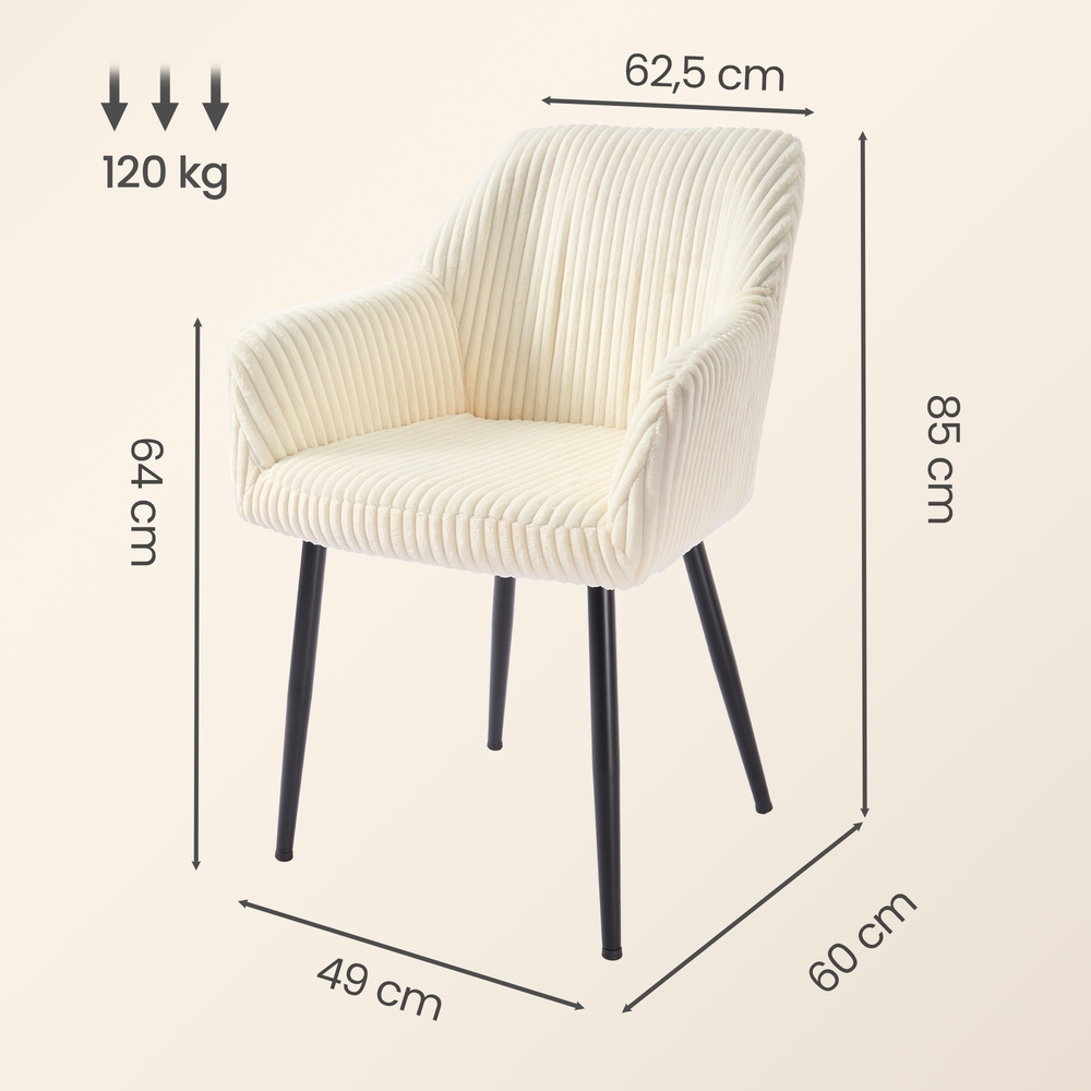 Corduroy kitchen chair, lounge chair, dining chair with armrests