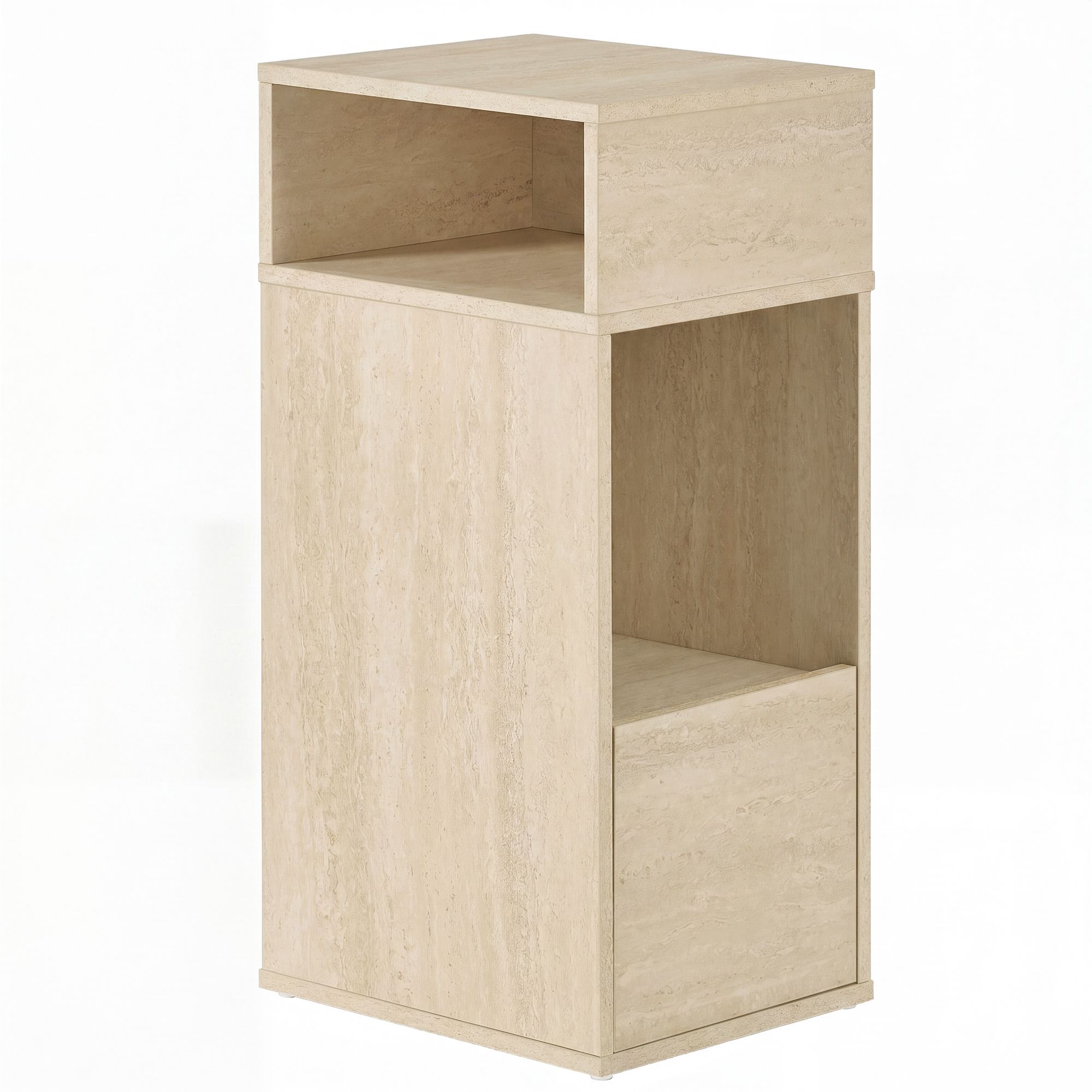 Slim bedside table with drawer, quick to assemble, in travertine beige
