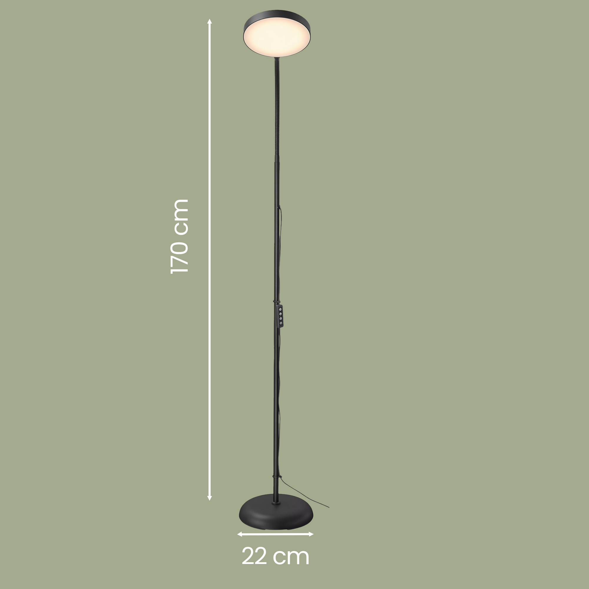 Stållampe, LED, dæmpbar, læselampe, 360° drejelig, til stuen, 22 x 22 x 170 cm, sort - Billede 3