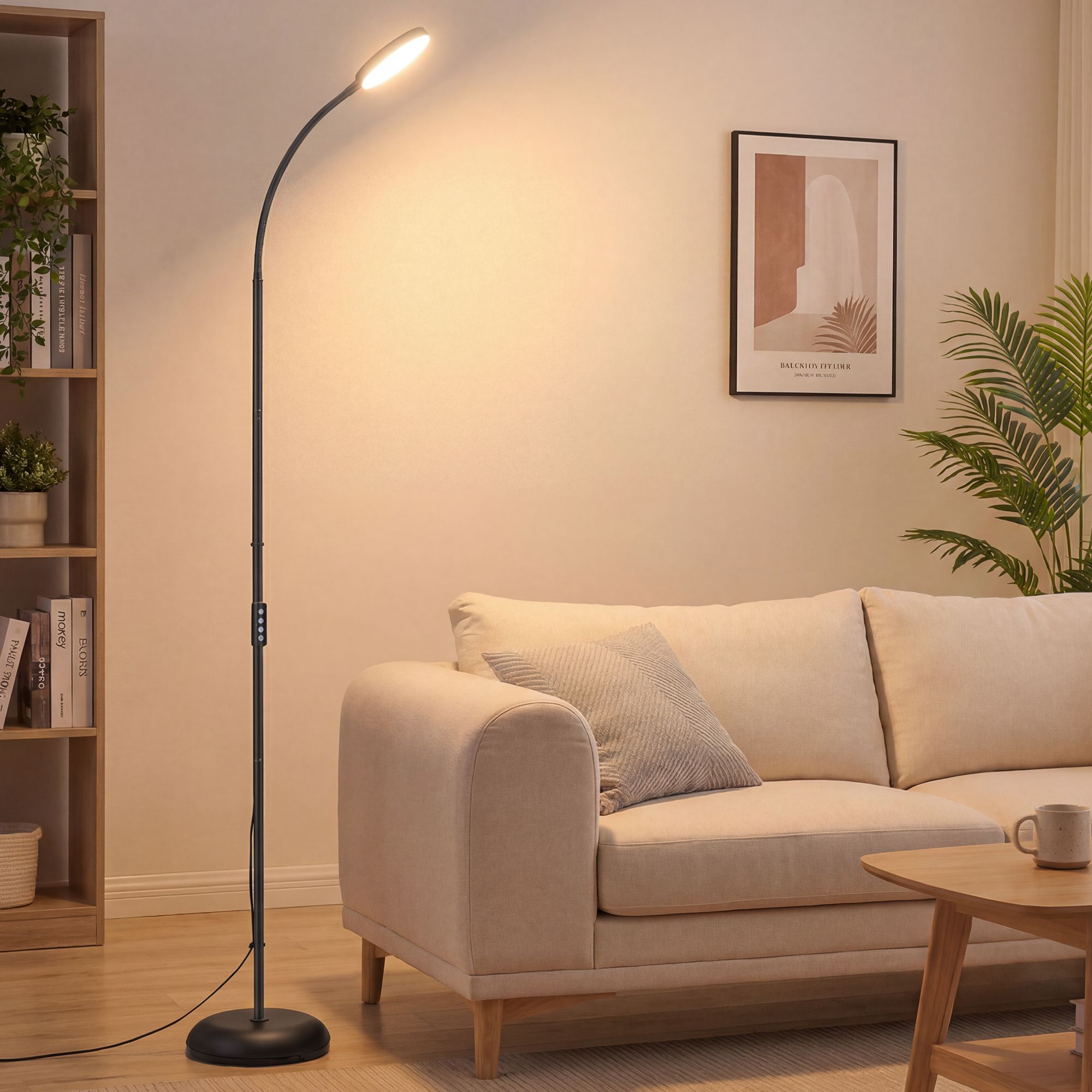 Stållampe, LED, dæmpbar, læselampe, 360° drejelig, til stuen, 22 x 22 x 170 cm, sort - Billede 5
