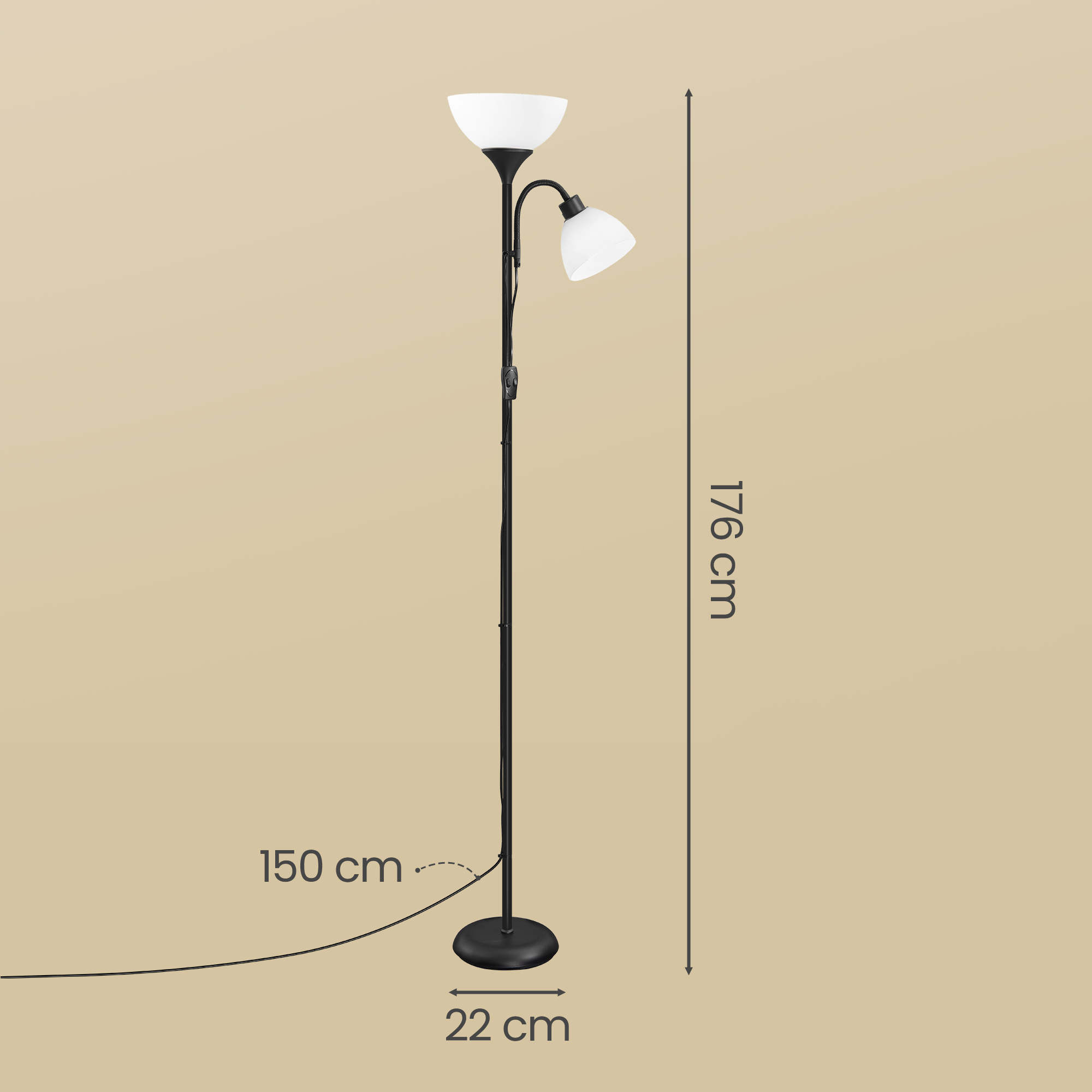 Stående lampe med justerbar læselampe 38,5 x 23,5 x 176 cm Sort - Billede 3
