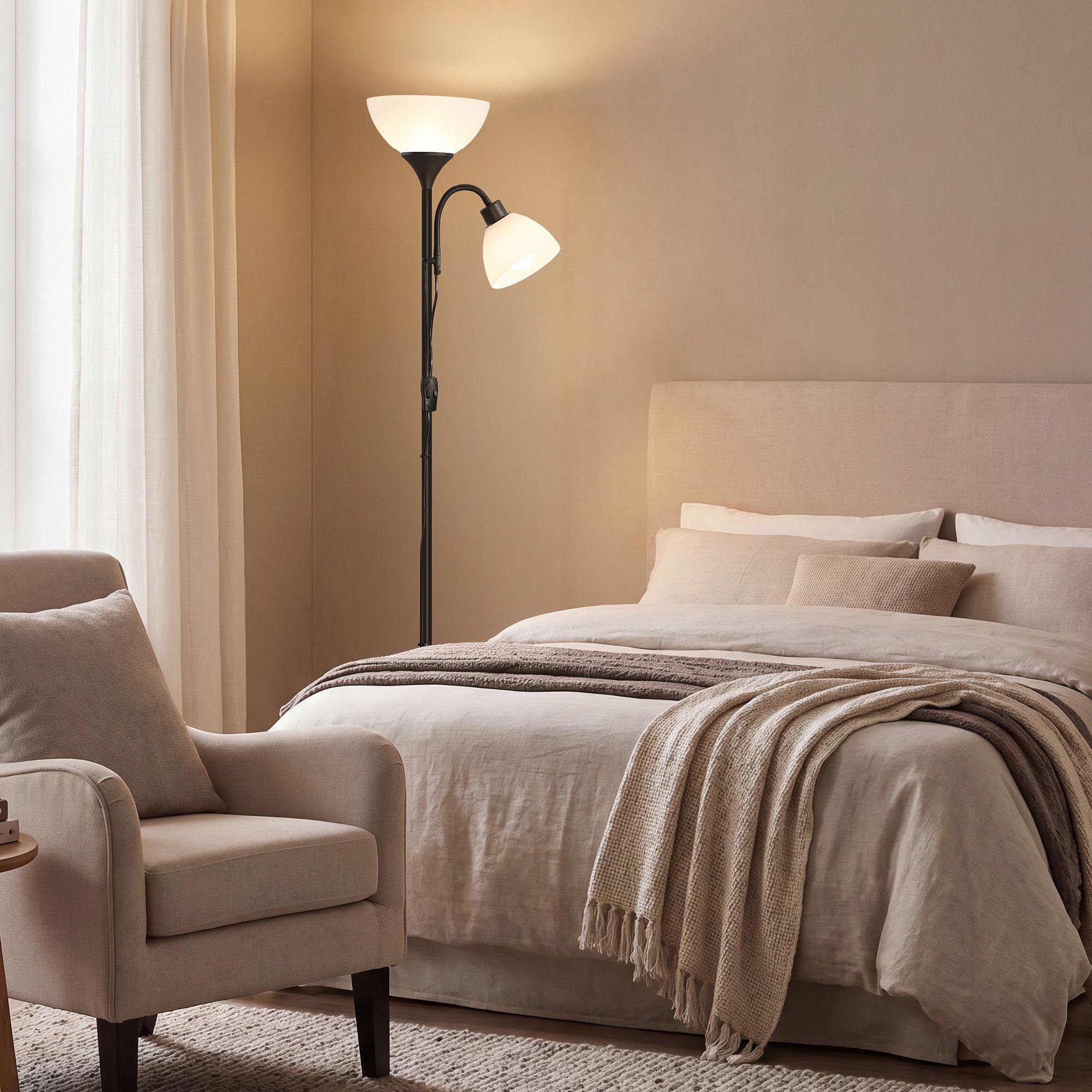 Stående lampe med justerbar læselampe 38,5 x 23,5 x 176 cm Sort - Billede 5