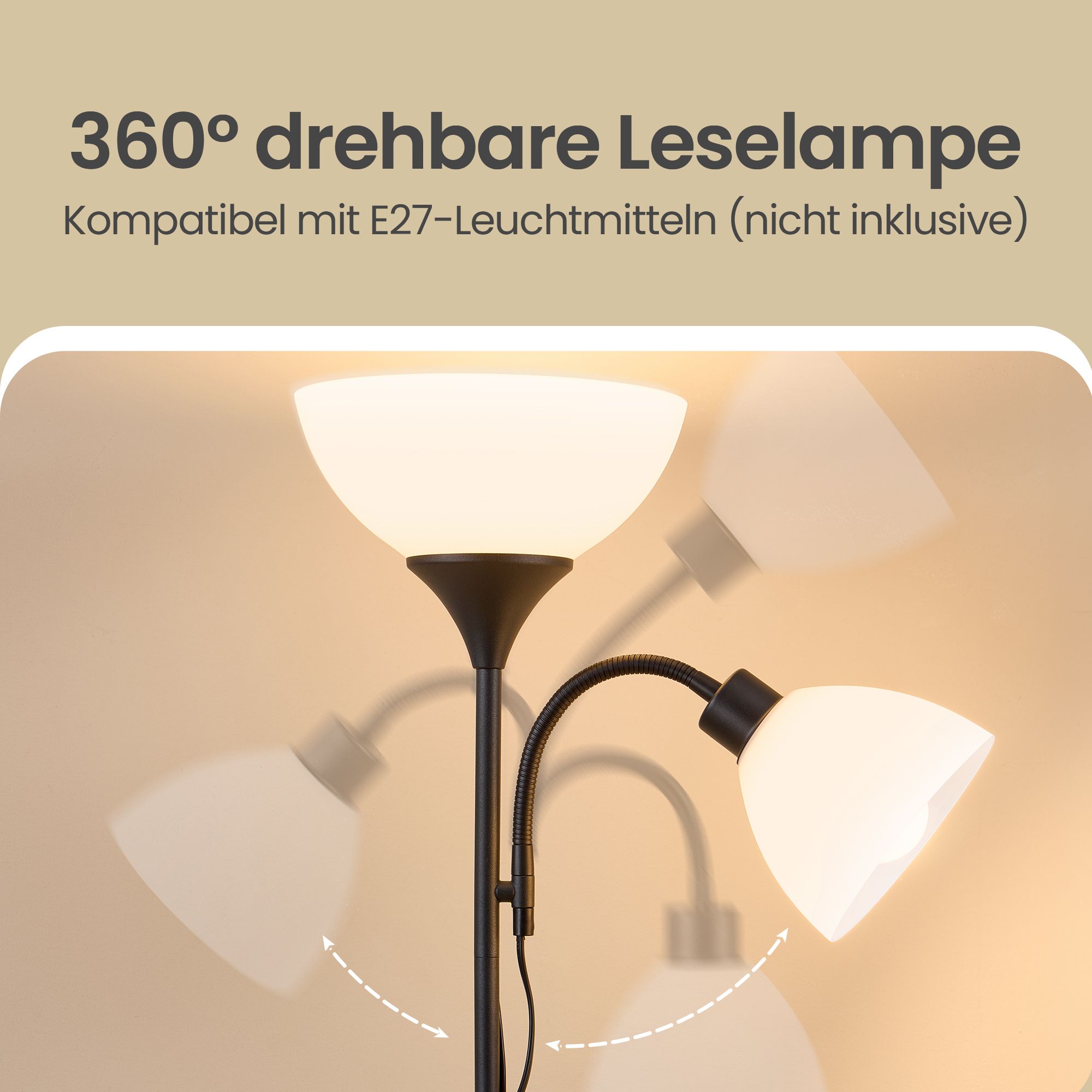 Stående lampe med justerbar læselampe 38,5 x 23,5 x 176 cm Sort - Billede 6