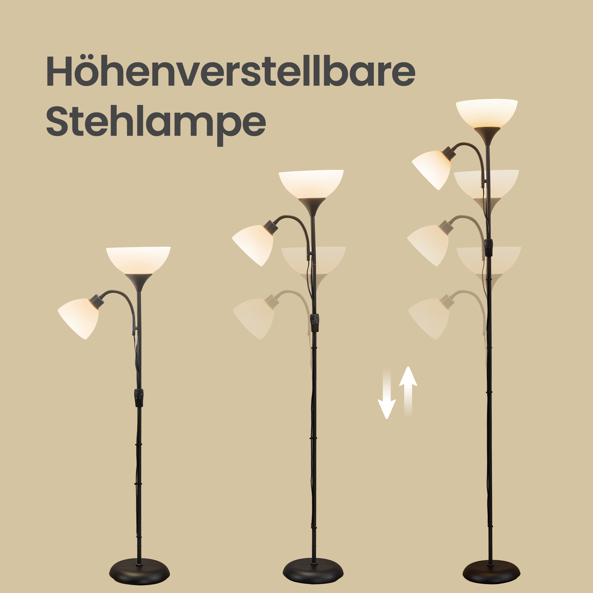 Stående lampe med justerbar læselampe 38,5 x 23,5 x 176 cm Sort - Billede 7