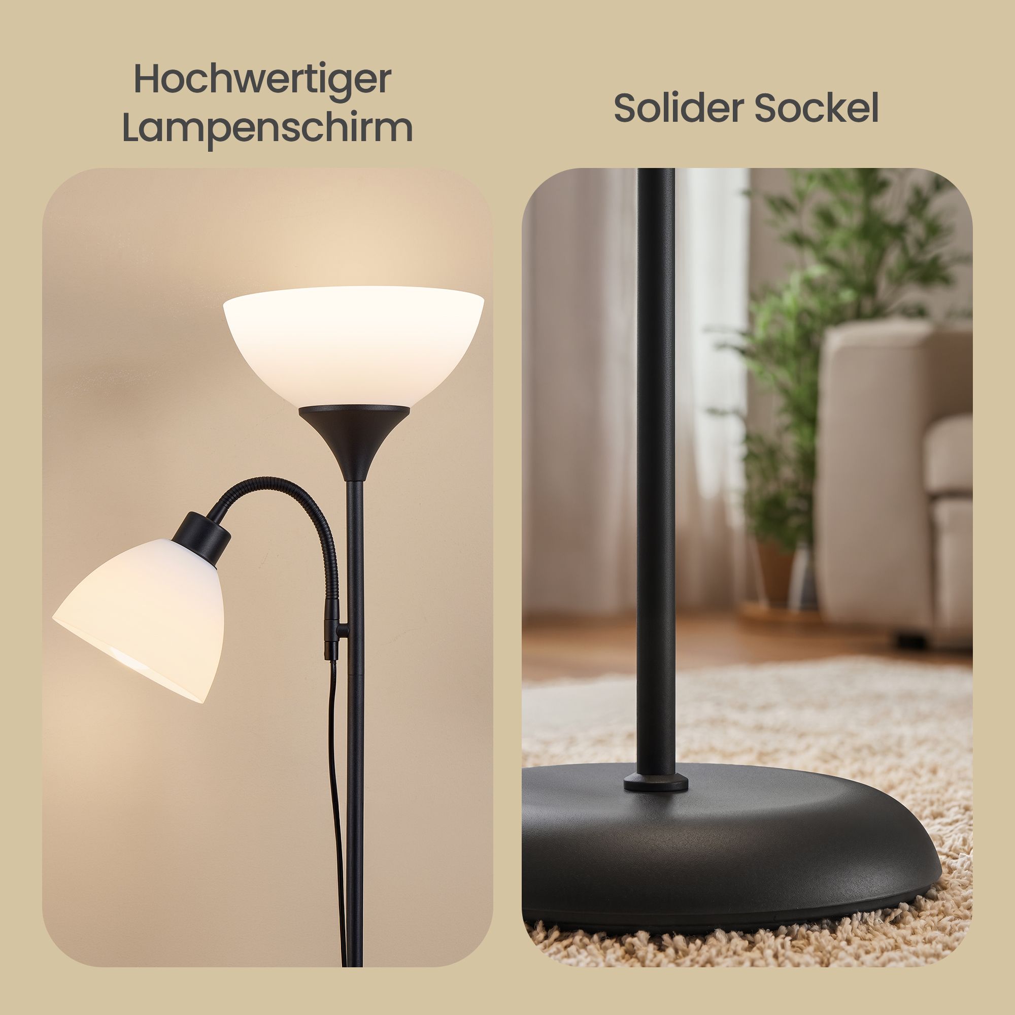 Stående lampe med justerbar læselampe 38,5 x 23,5 x 176 cm Sort - Billede 8