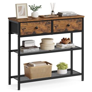 Vintage brown console table 76.7 x 30 x 78.7 cm, 2 drawers