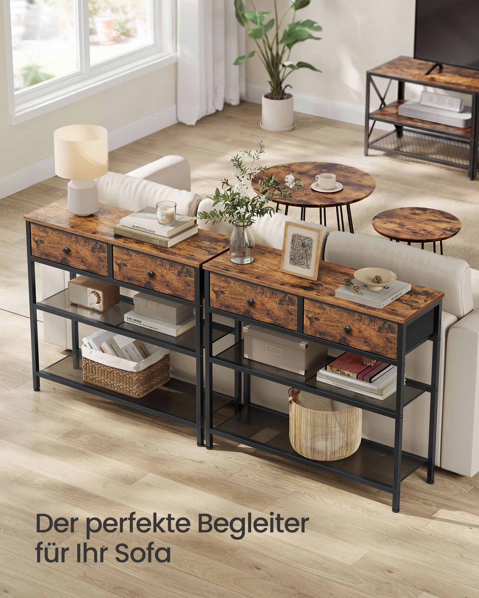 Vintage brown console table 76.7 x 30 x 78.7 cm, 2 drawers