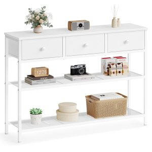 Console table, cloud white and mist white, 98.8 x 30 x 78.7 cm, 3 drawers