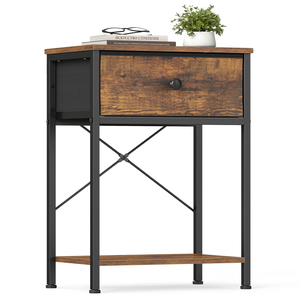 Bedside table, vintage brown, with LED socket, 39.6 x 30 x 60.4 cm, 2 drawers