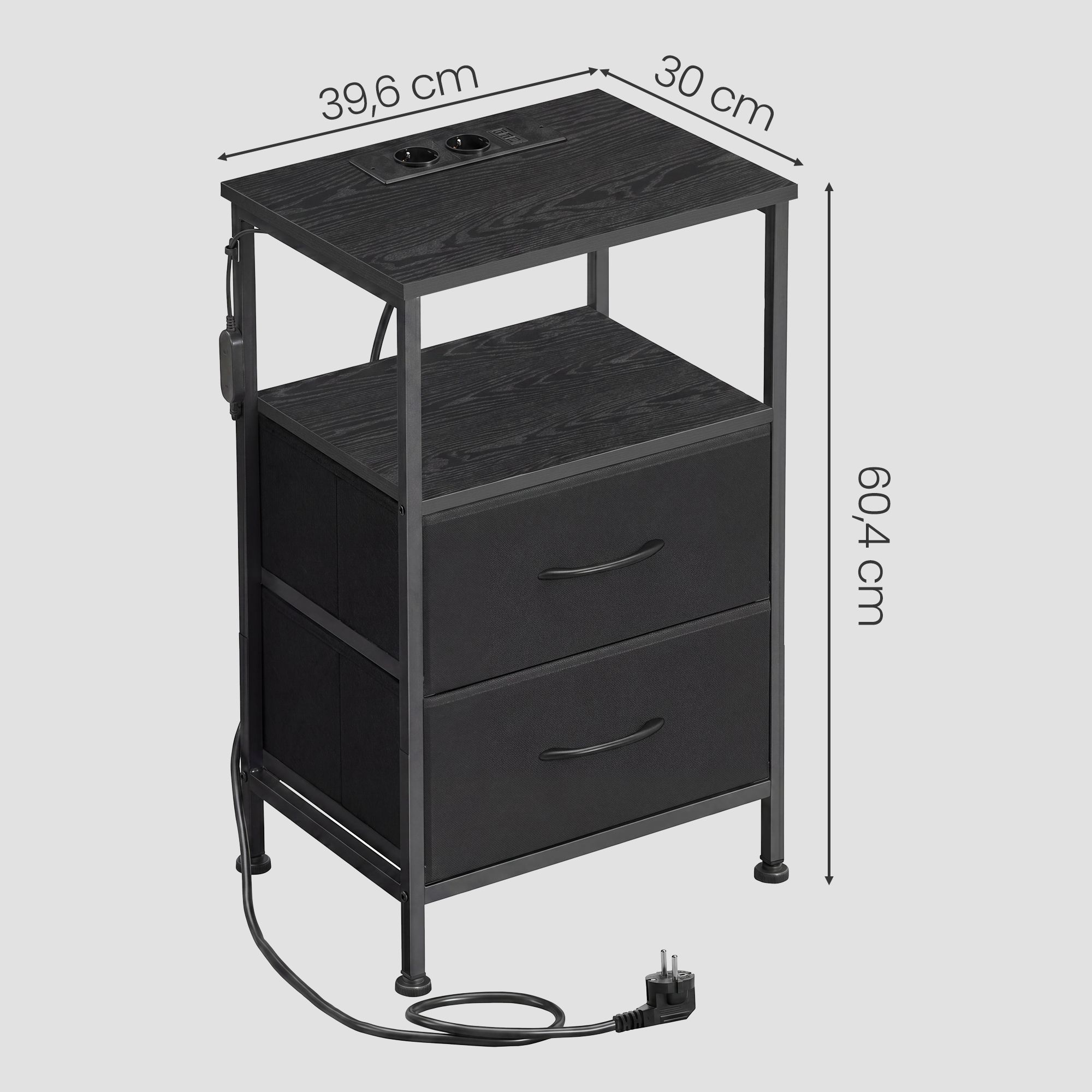 Bedside table with LED lighting and charging station