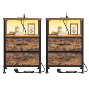 Bedside table with LED lighting and charging station