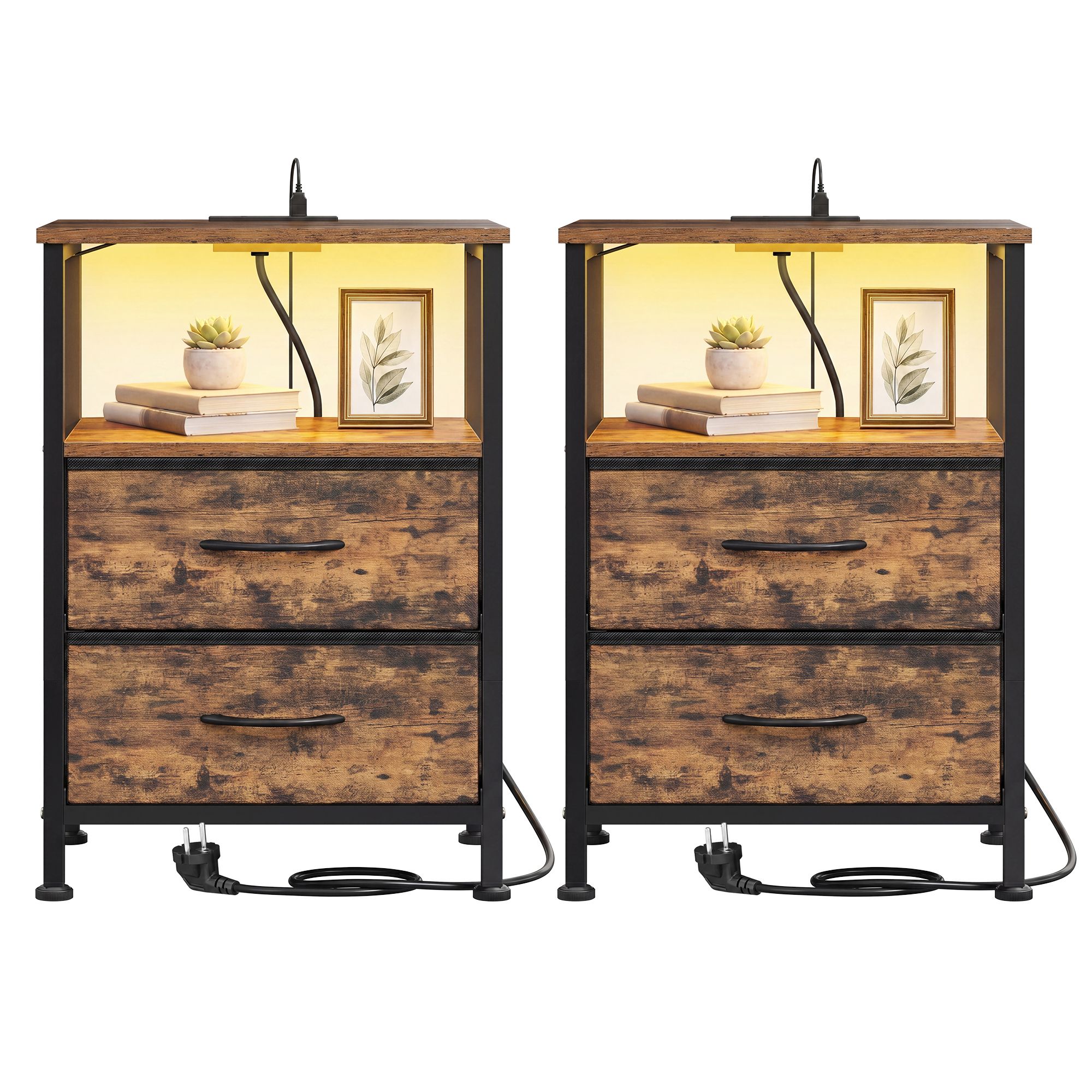 Bedside table with LED lighting and charging station