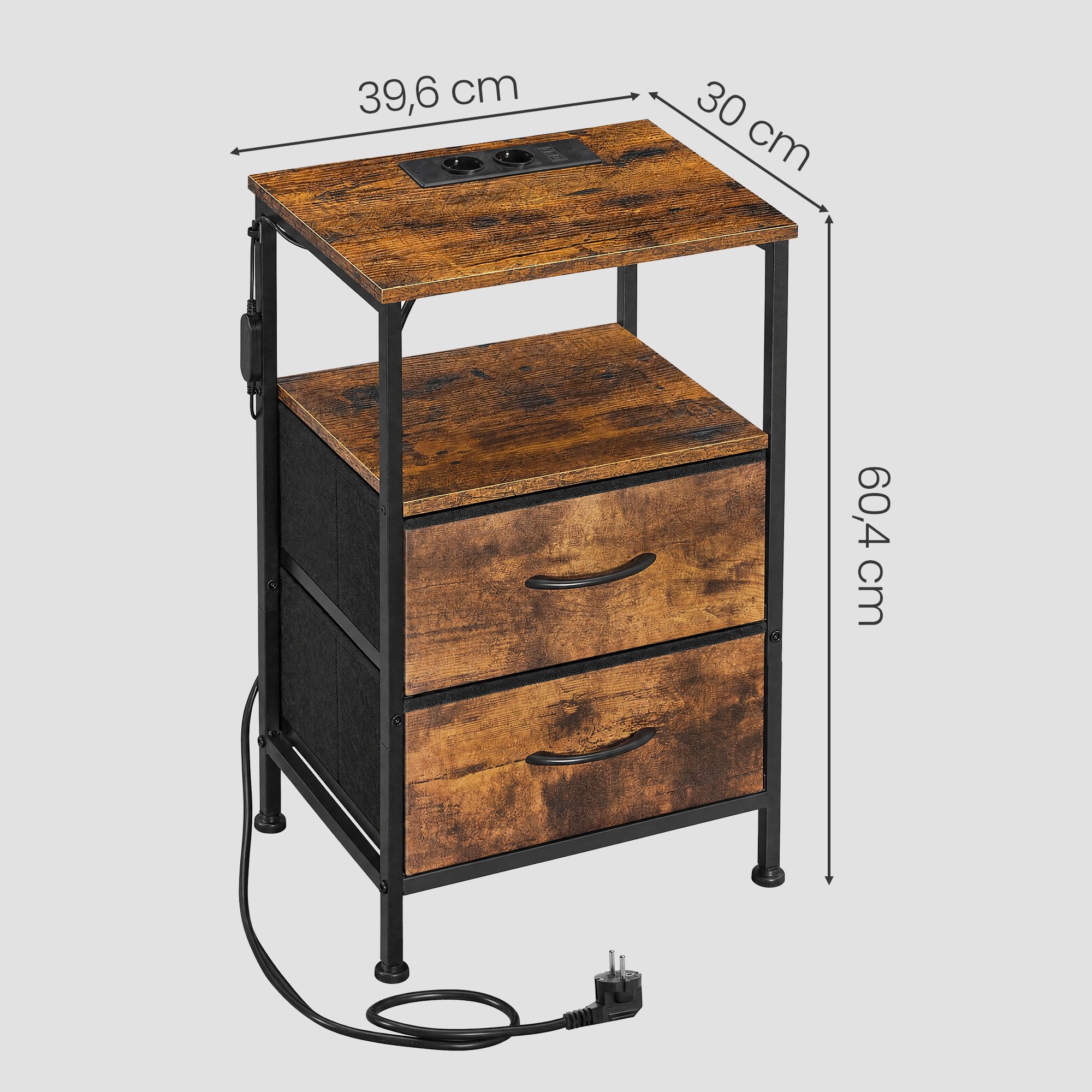 Bedside table with LED lighting and charging station