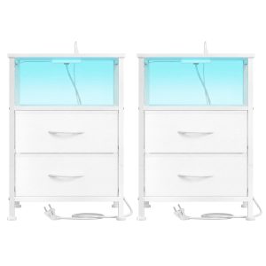 Bedside table with LED lighting and charging station