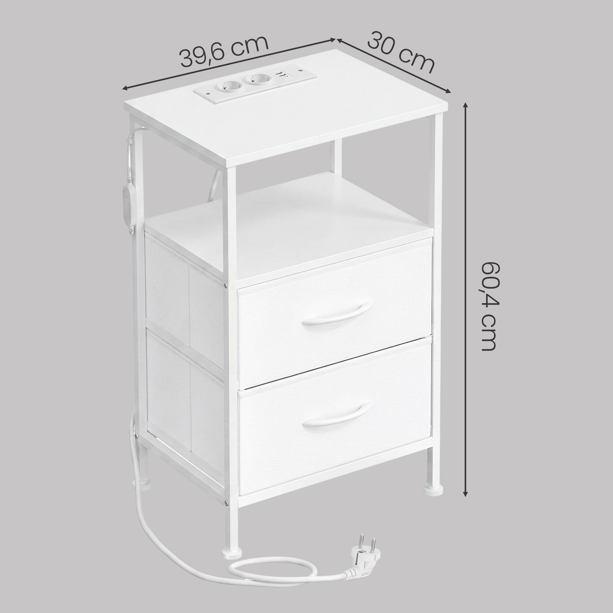 Bedside table with LED lighting and charging station