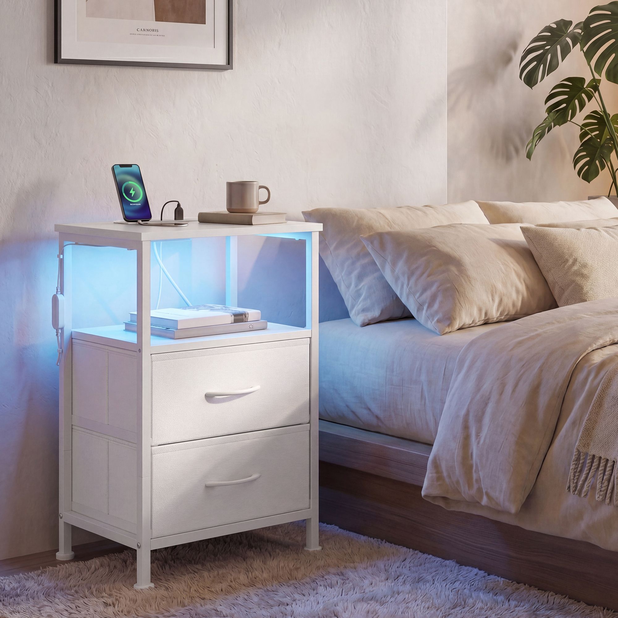 Bedside table with LED lighting and charging station - Image 4