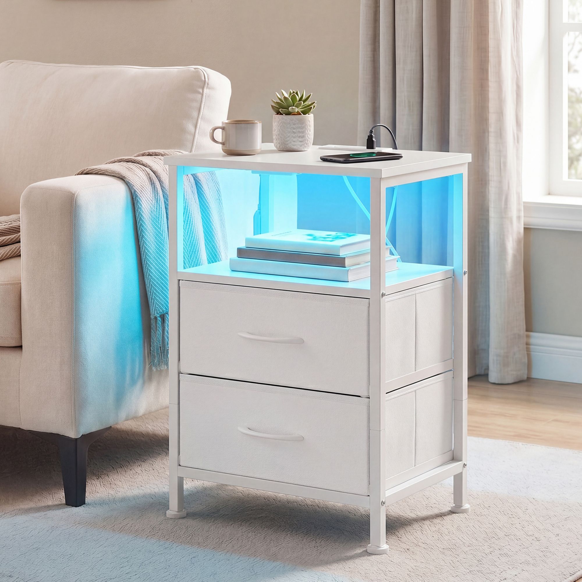 Bedside table with LED lighting and charging station - Image 5