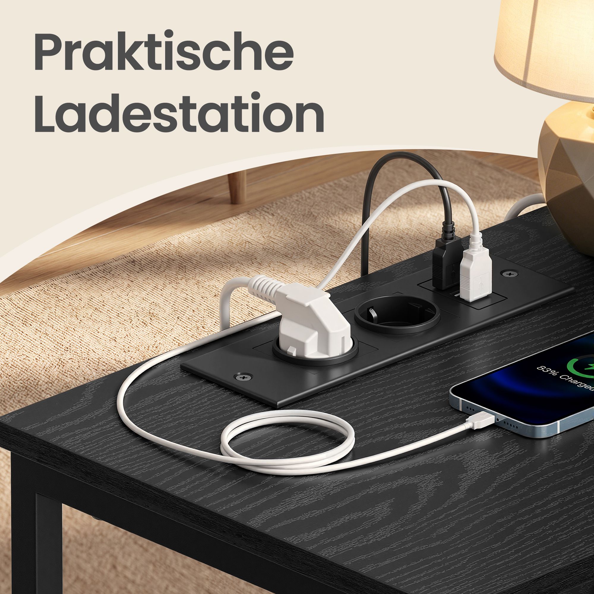 Bedside table with LED lighting and charging station, bedside table with 3 drawers and an open compartment