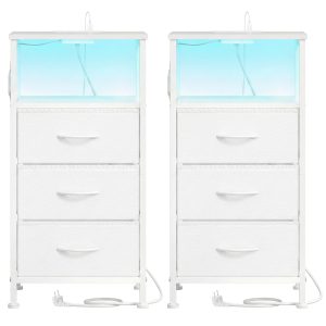 Bedside table with LED lighting and charging station