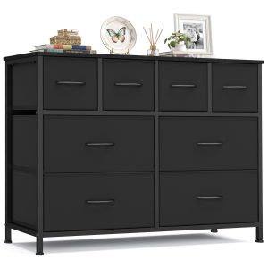 Chest of drawers with 8 fabric-lined drawers and metal frame, ink black