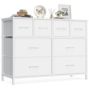 Fabric chest of drawers with 8 drawers, 98.7 x 30 x 74.7 cm, Cloud White