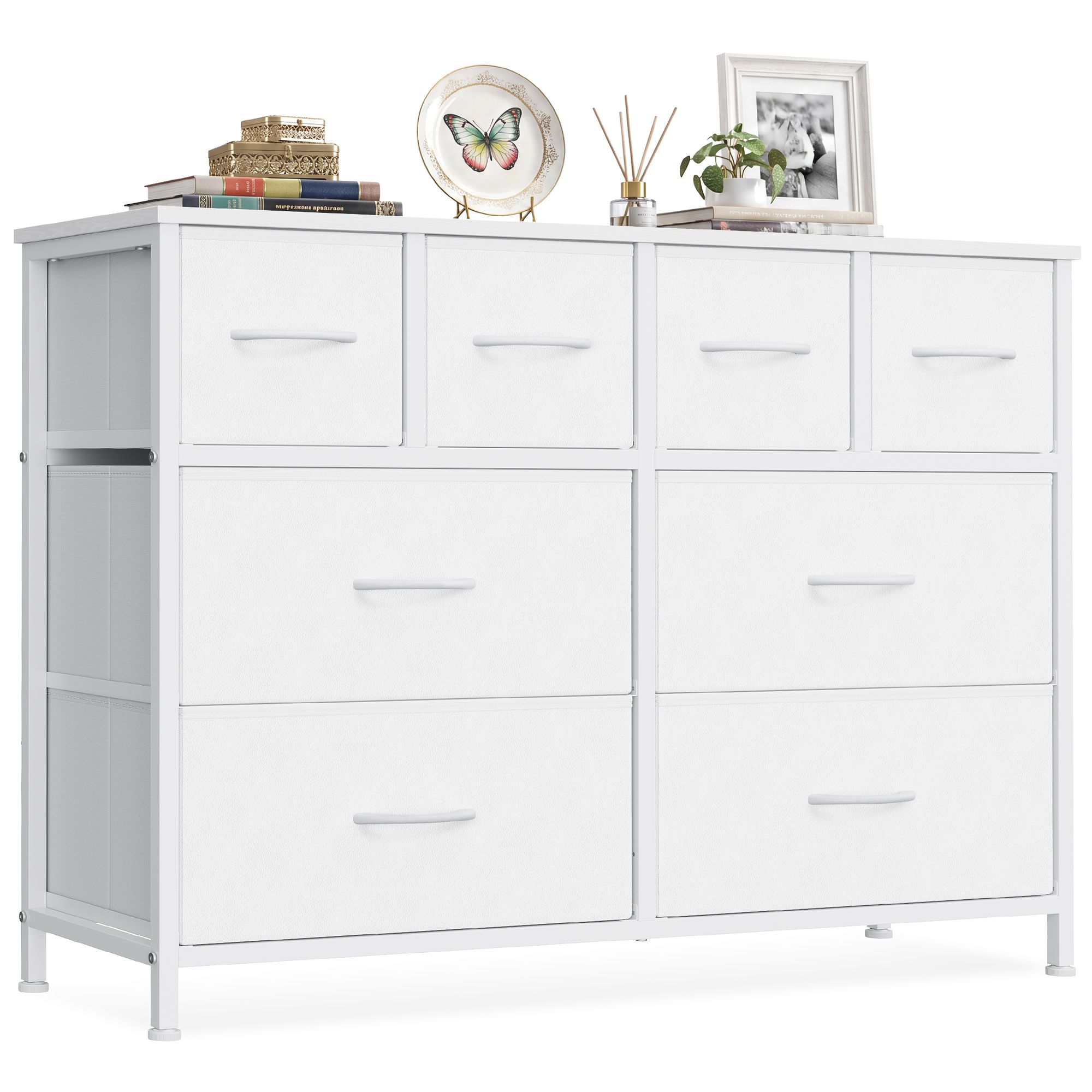 Fabric chest of drawers with 8 drawers, 98.7 x 30 x 74.7 cm, Cloud White