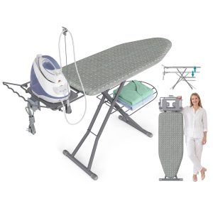 Ironing board with socket and shelf, ironing surface 129 x 45 cm