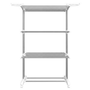 Clothes horse with castors, 4 levels, fold-out wings, freestanding dryer, easy to assemble