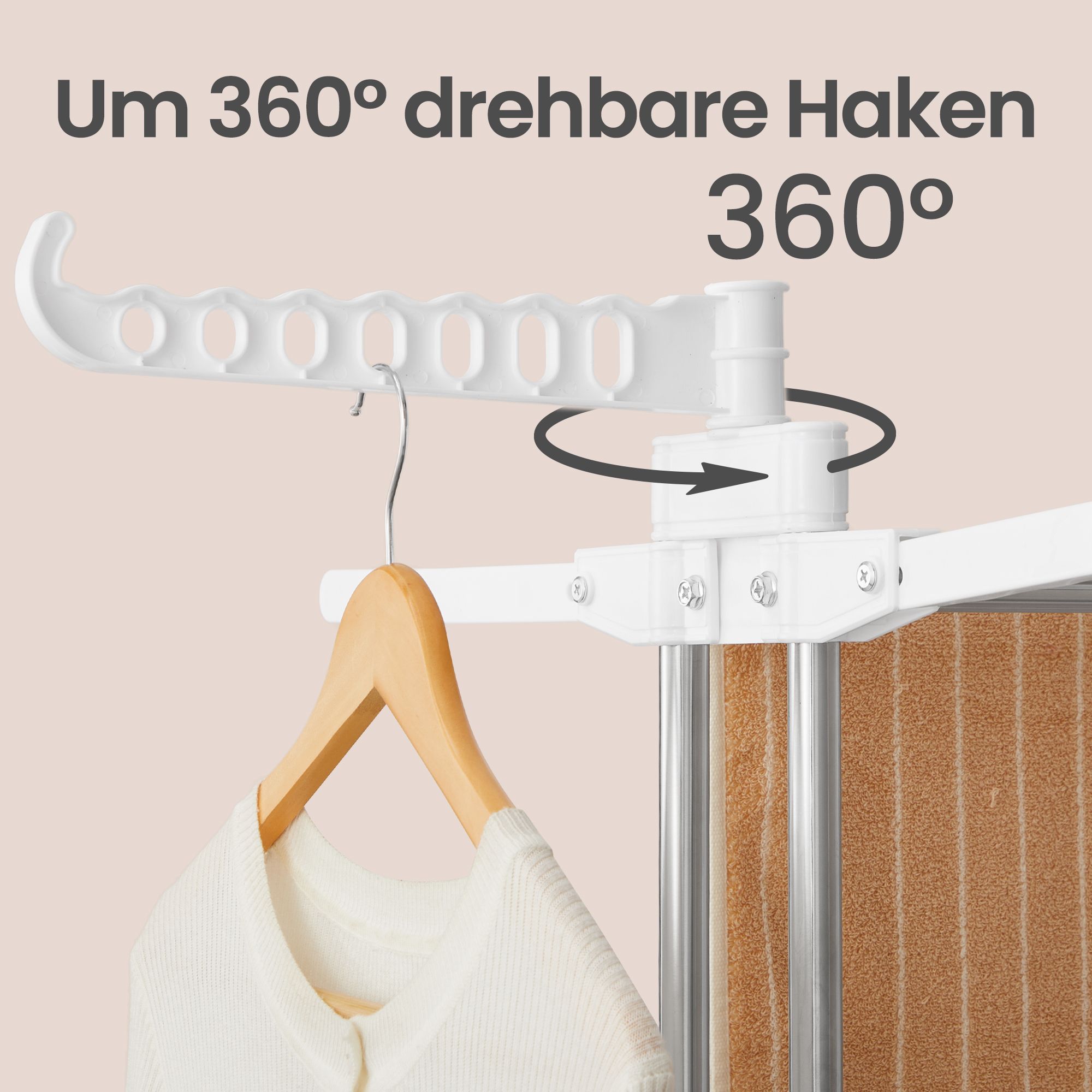 Clothes horse with castors, 4 levels, fold-out wings, freestanding dryer, easy to assemble