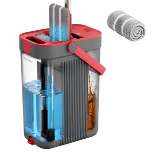 Mop set, grey and red, 1 mop head with bucket and divider