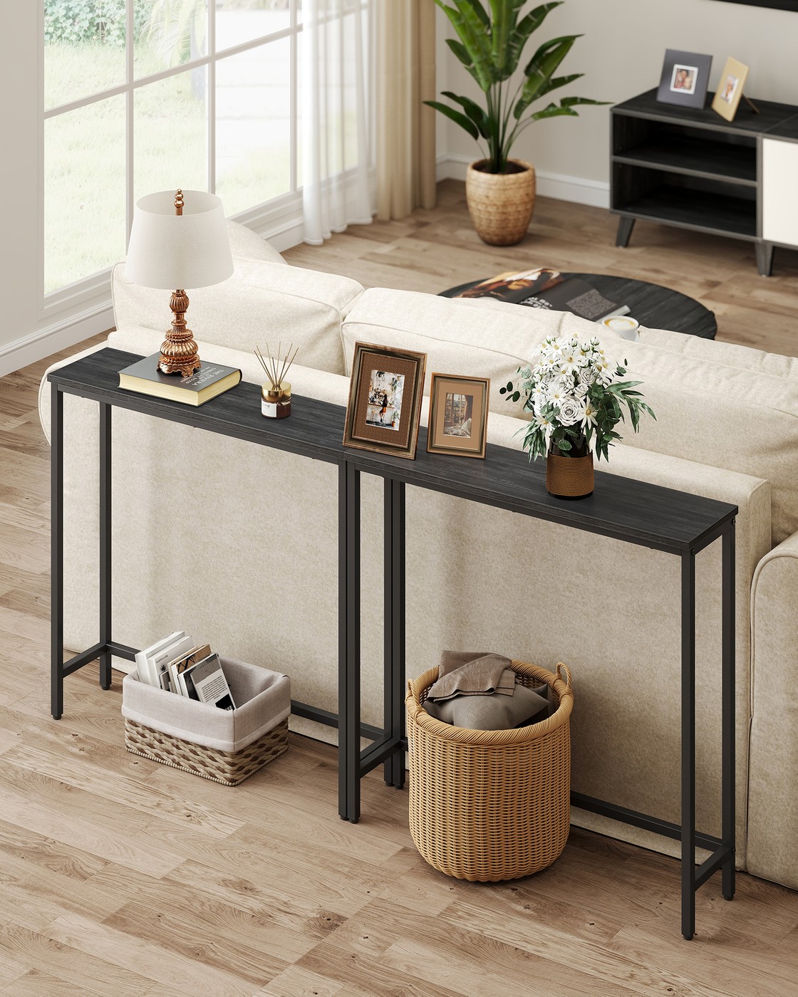 Console table, hallway table, single-piece tabletop, easy to assemble, narrow coffee table