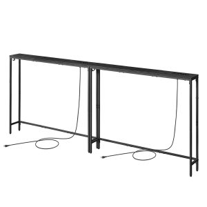 Narrow console table with socket, 200 x 15 x 80 cm, anthracite grey