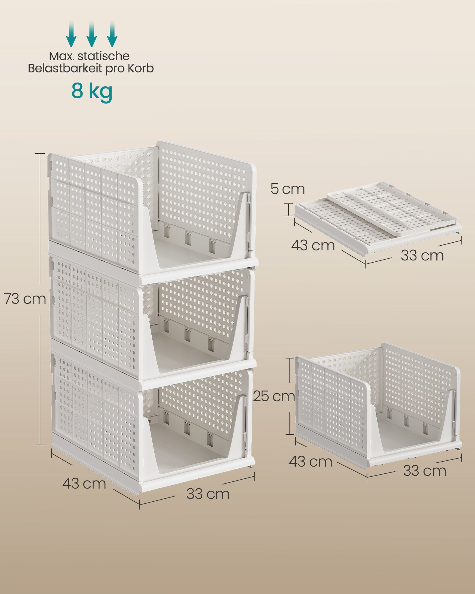 Set of 3 plastic cupboard organisers with pull-out basket, white