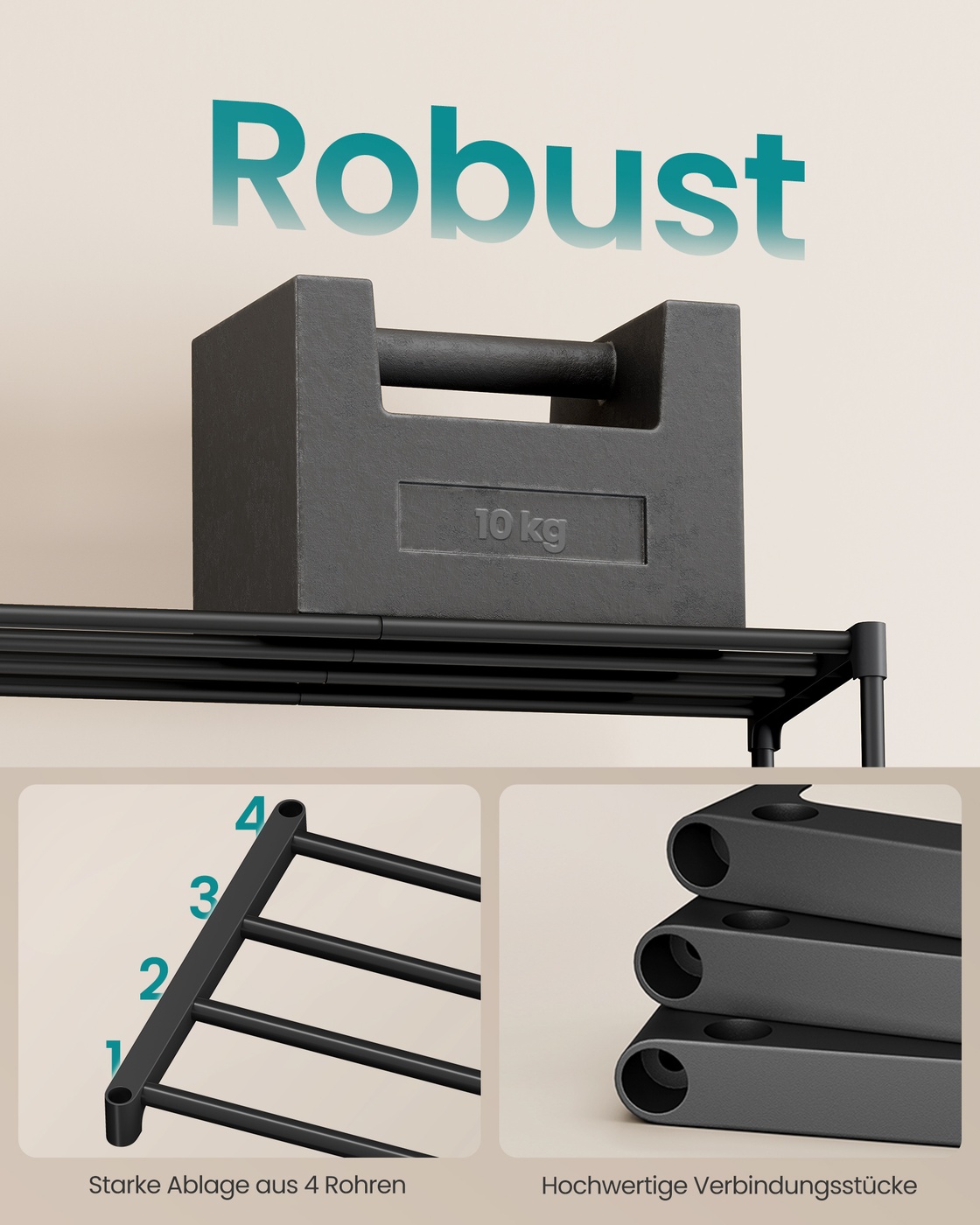 Black metal shoe rack, 3 tiers, 62.3 x 30 x 55 cm, stackable