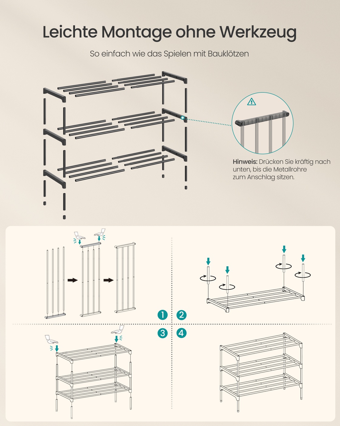 Black metal shoe rack, 3 tiers, 62.3 x 30 x 55 cm, stackable