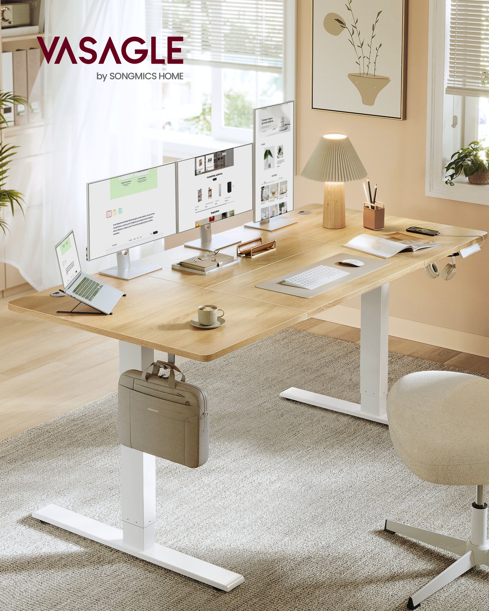 Height-adjustable desk with USB-C port, 180 x 80 cm
