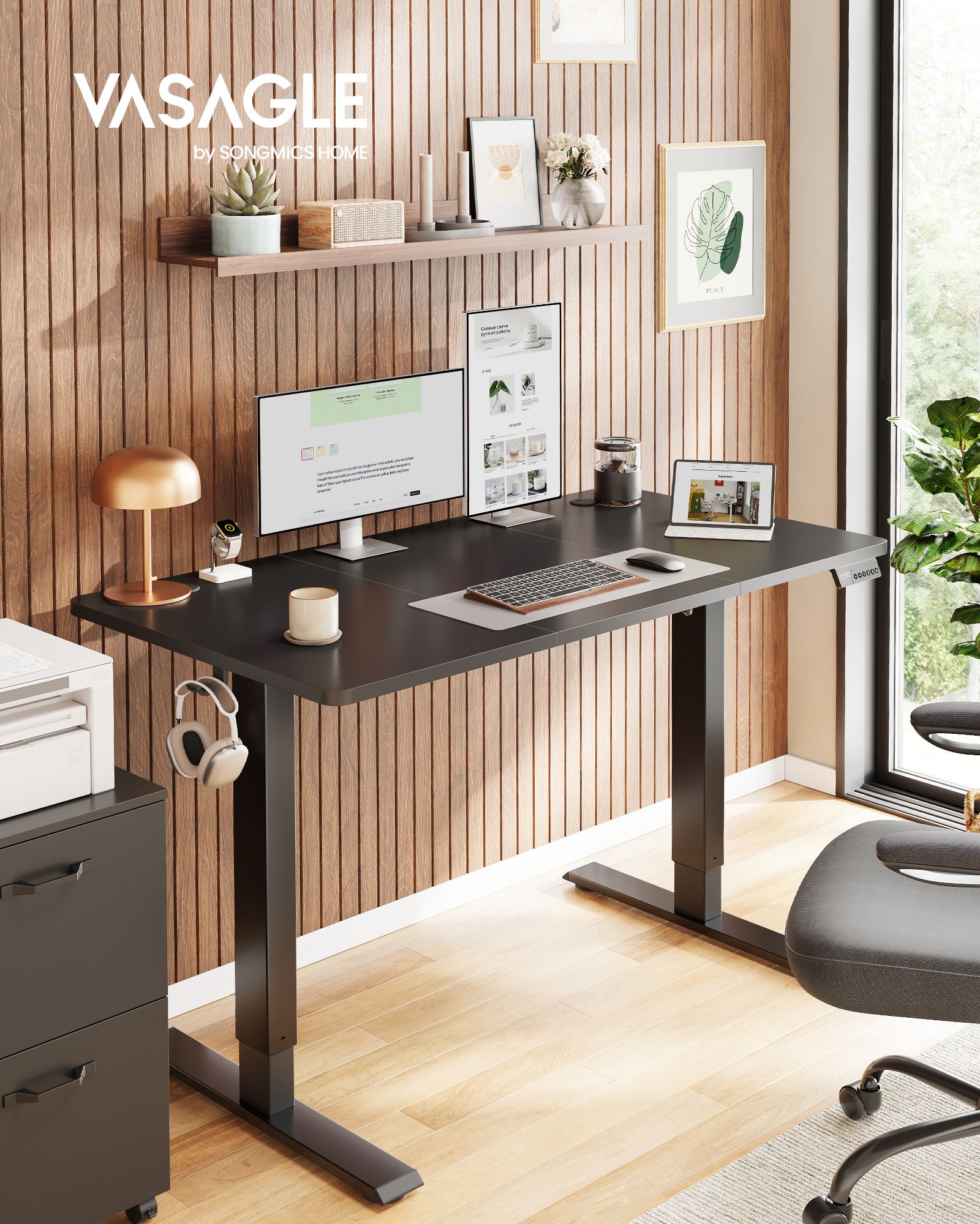 Height-adjustable desk 120 x 60 cm, black