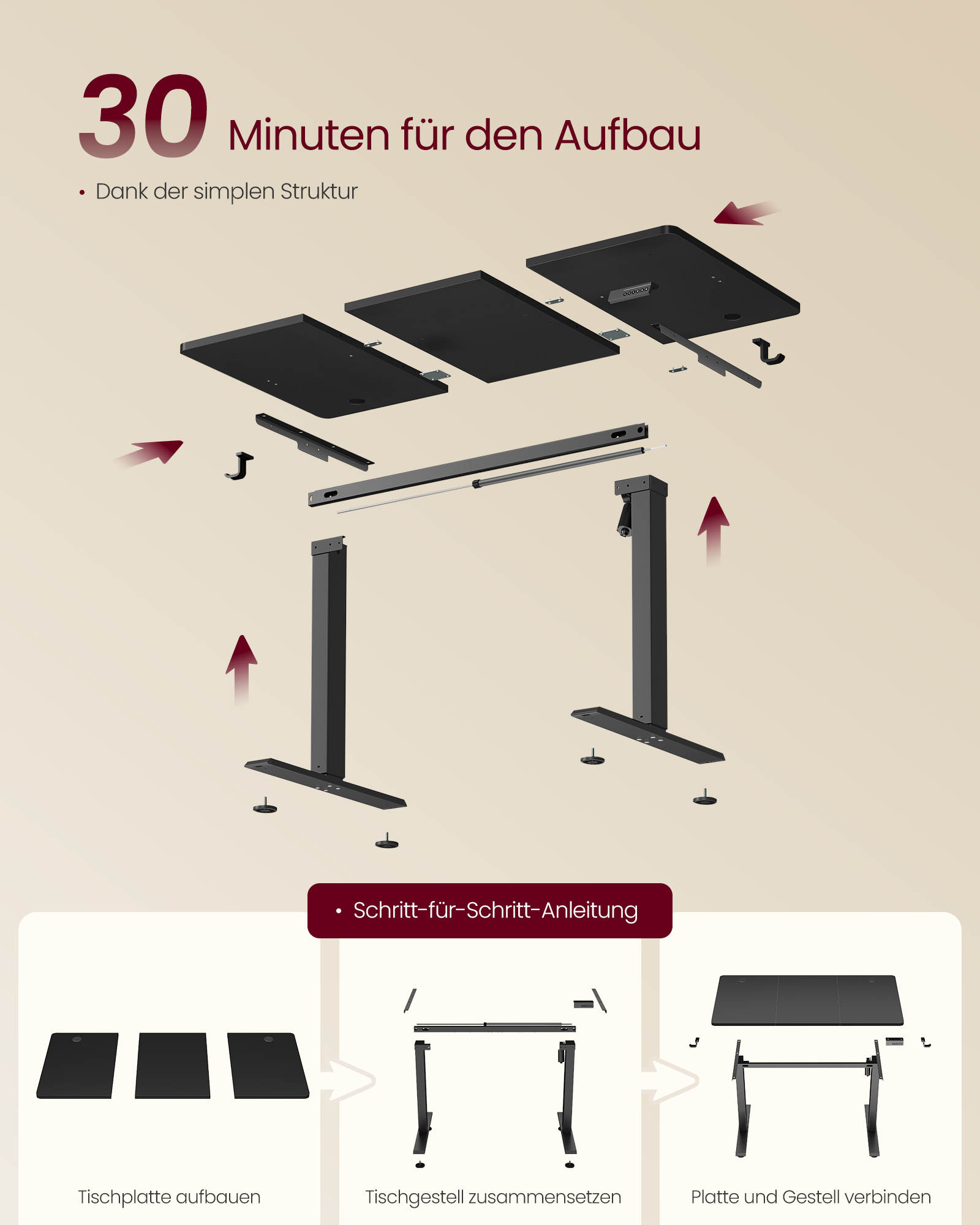 Height-adjustable desk 120 x 60 cm, black