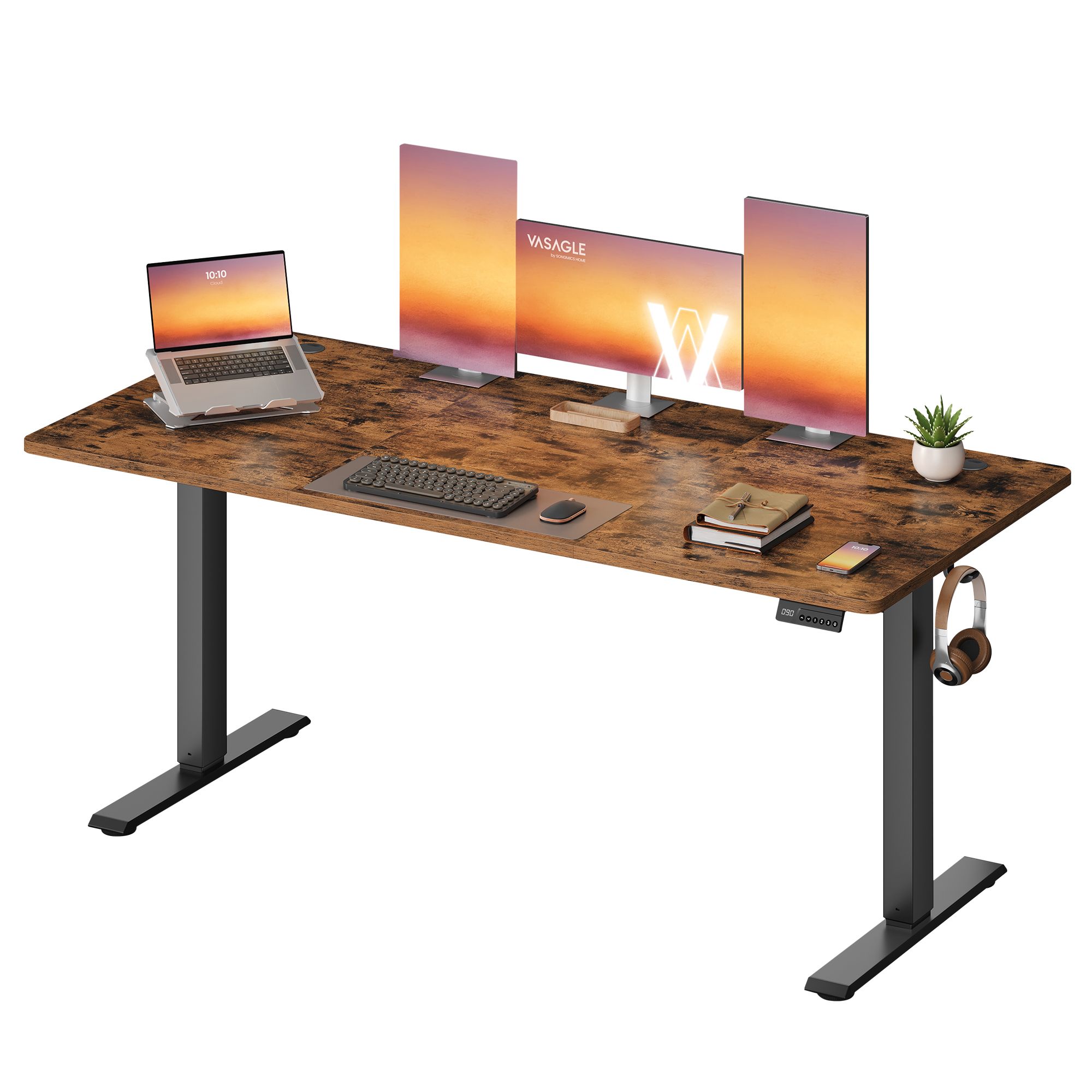 Height-adjustable desk 160 x 70 cm, brown