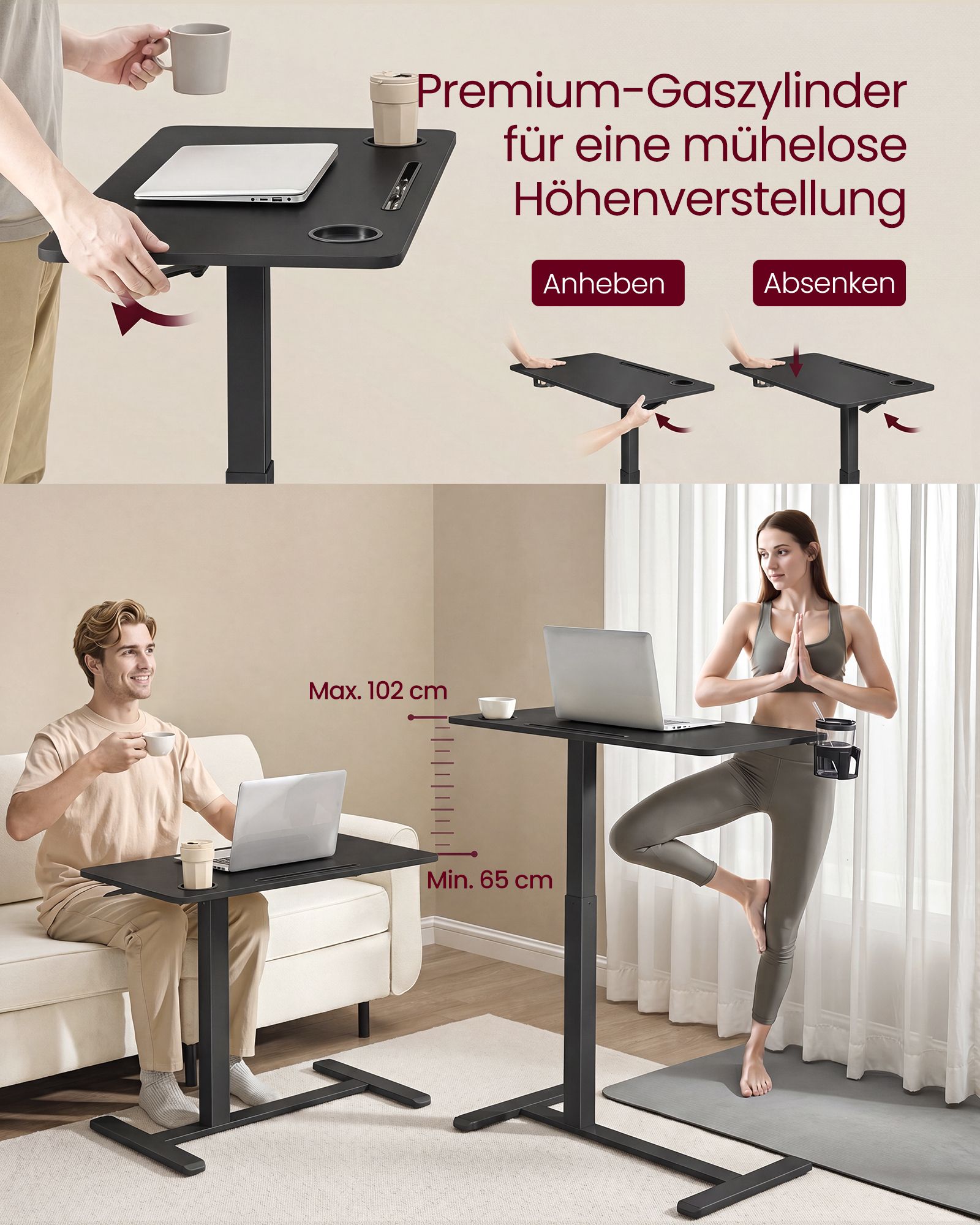 Mobile side table with castors, 80 x 45 cm