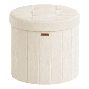 Round storage stool, foldable, PU leather, 65 L