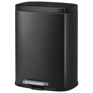 Steel pedal bin with soft-close inner bin and lid, black