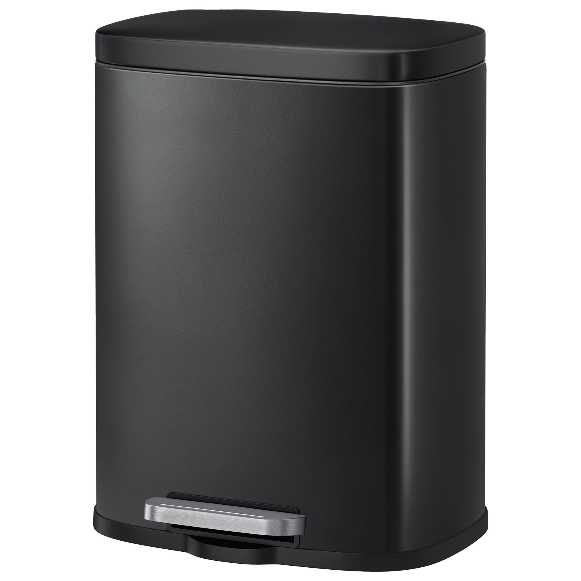 Steel pedal bin with soft-close inner bin and lid, black