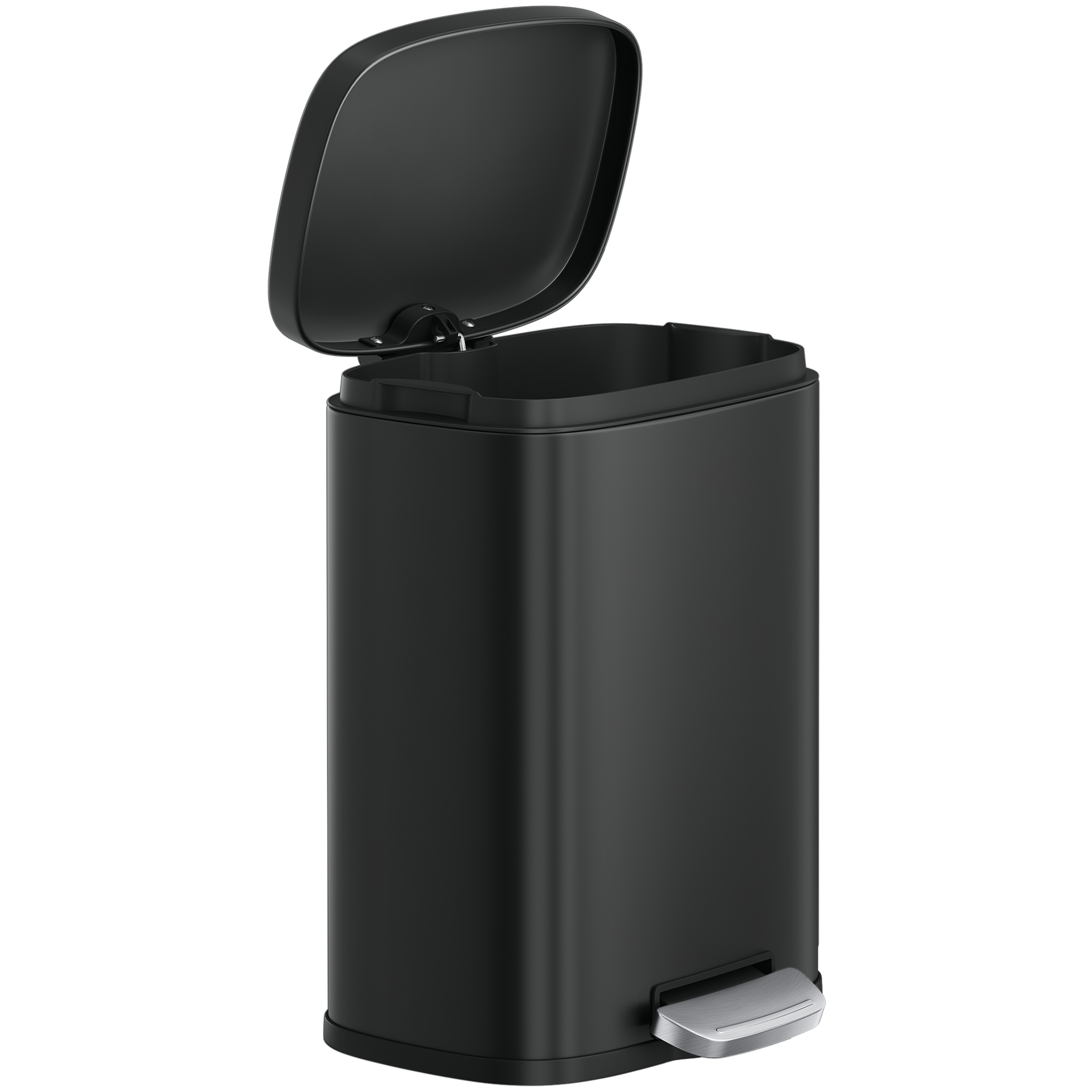 Steel pedal bin with soft-close inner bin and lid, black
