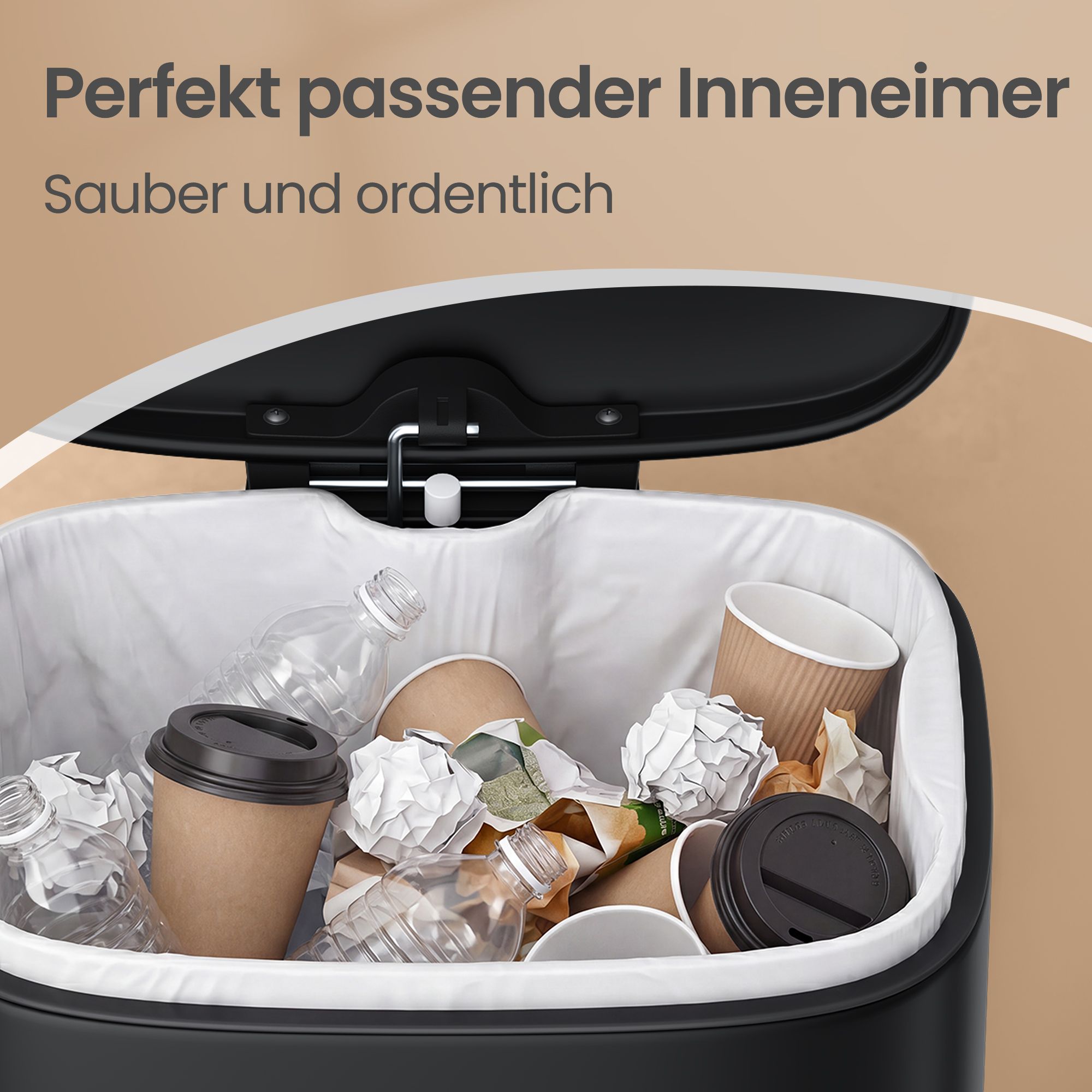 Steel pedal bin with soft-close inner bin and lid, black