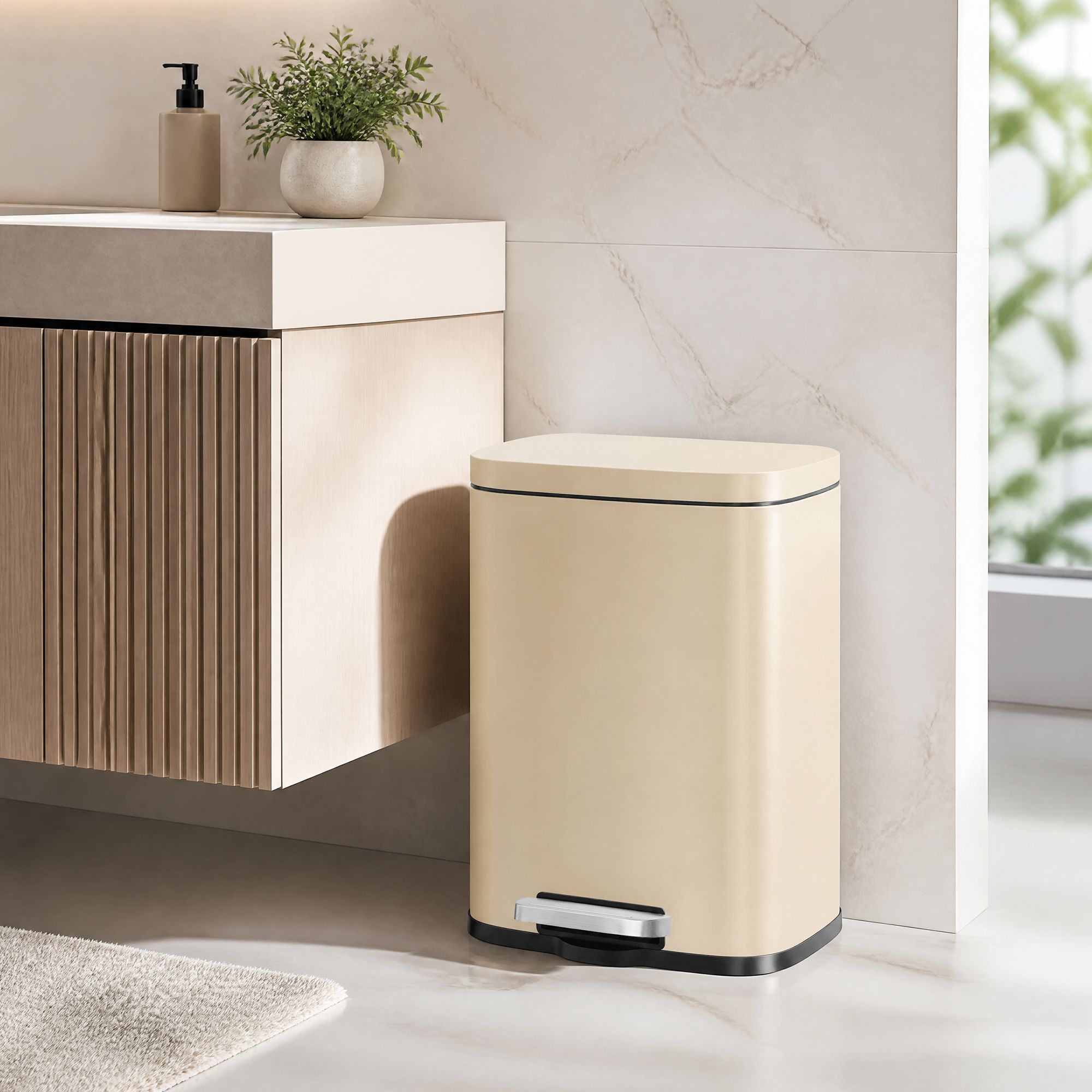 12L waste bin, pedal bin with inner bucket and soft-close mechanism, steel kitchen bin
