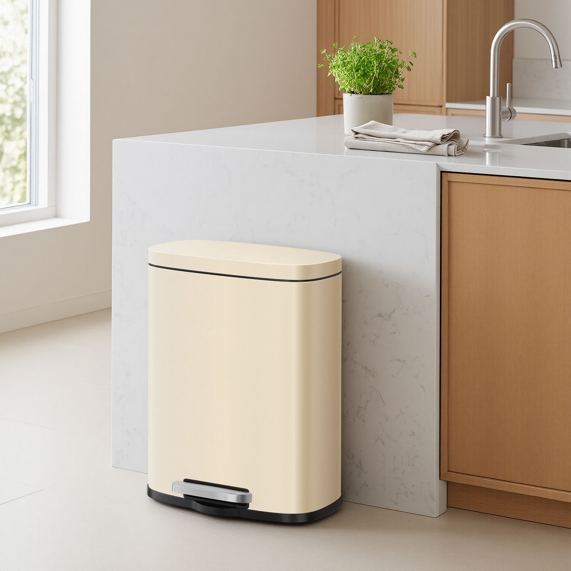 12L waste bin, pedal bin with inner bucket and soft-close mechanism, steel kitchen bin