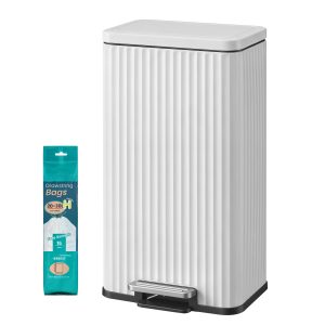 Steel kitchen bin with soft-close mechanism and removable inner bin, 30 L, white