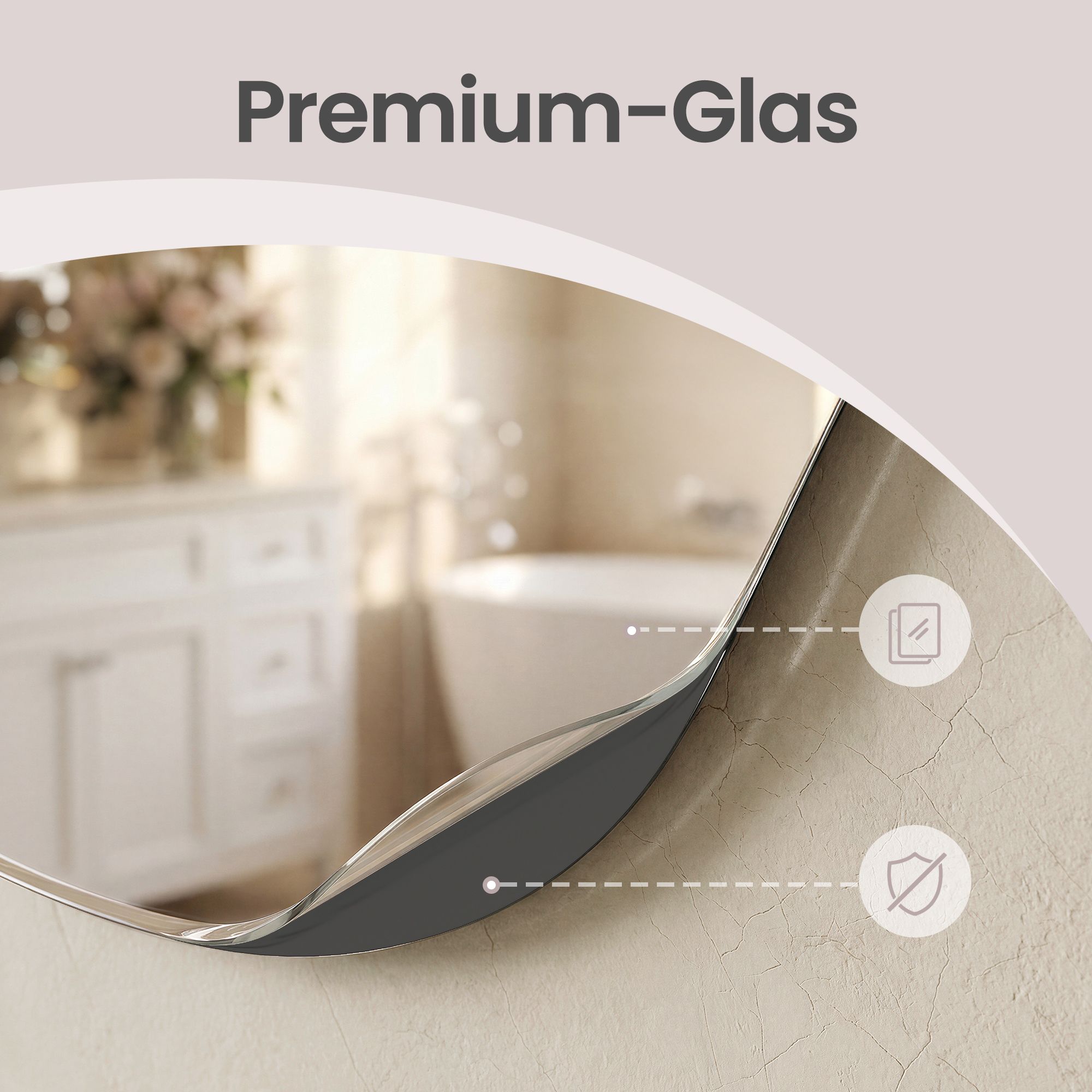 Wall mirror, frameless mirror in a flower-petal shape, asymmetrical